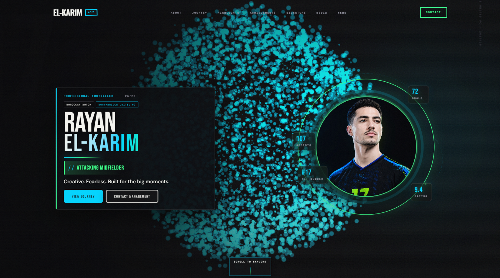 El-Karim #17 concept profile site with player stats