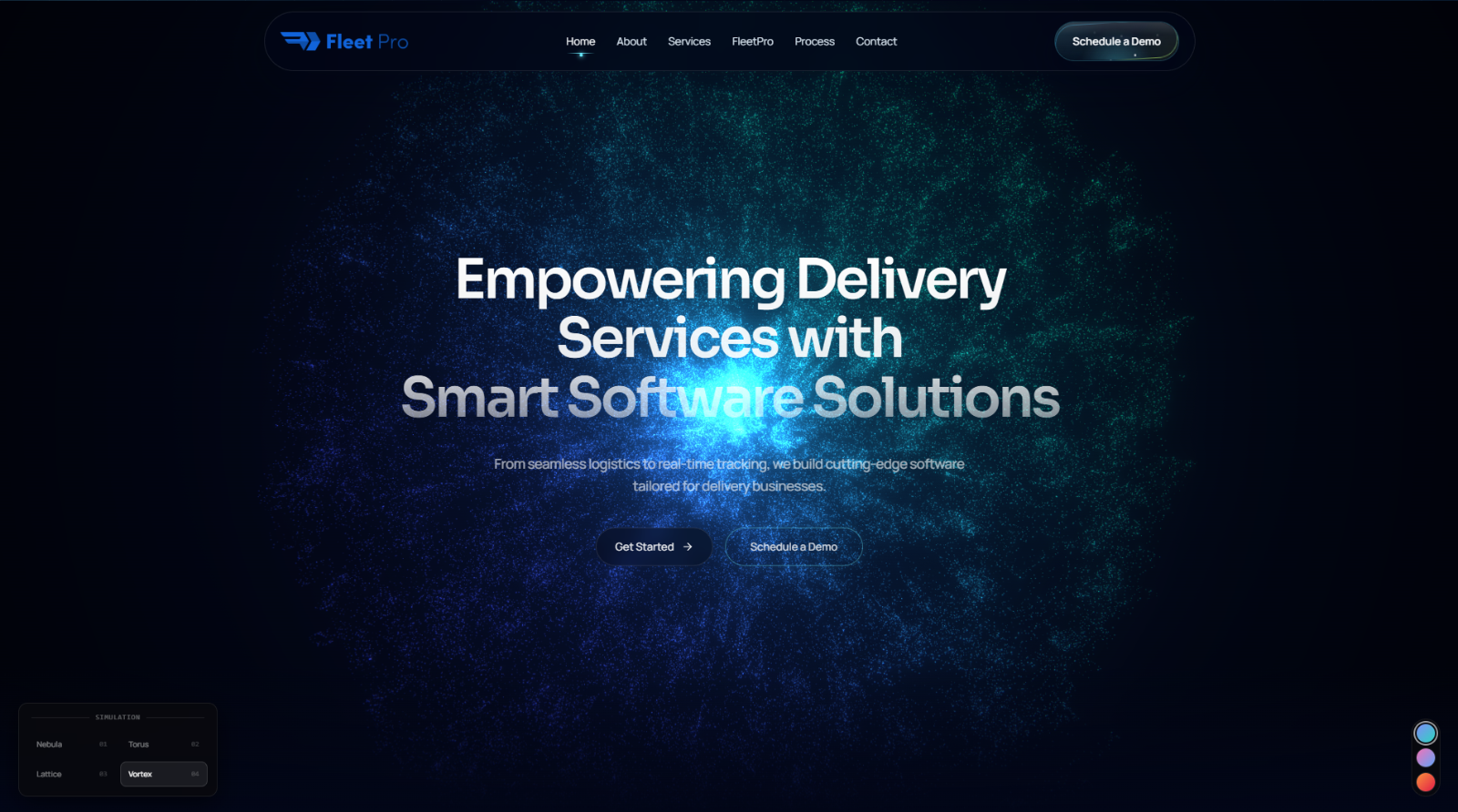 FleetPro concept landing page hero for delivery software