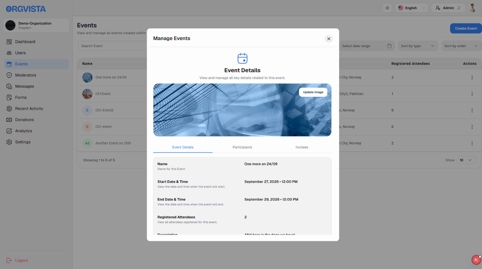Orgvista event details dialog